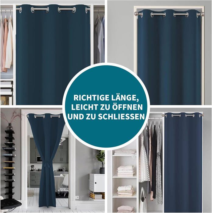 Rideau Occultant Pour Porte - 66x173 Cm - Noir - Velcro - Isolation Thermique Et Intimité - Pour Porte-fenêtre, Salon, Chambre - 2