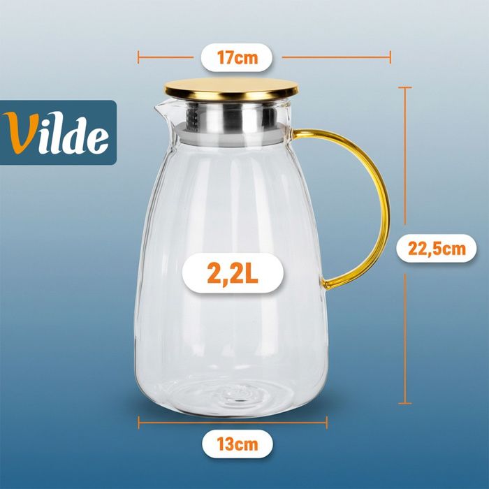 Pichet En Verre 1200ml Avec Bouchon Liège - Carafe Résistante à La Chaleur Pour Thé, Jus Et Vin