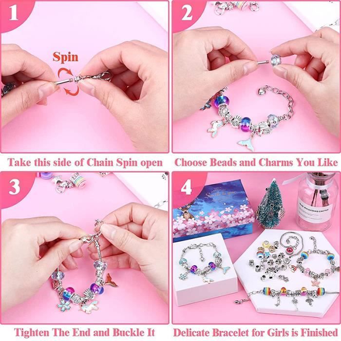 Cadeau Fille 5-13 Ans Enfant Jouet Bijoux Fille DIY Charms Bracelet Kit  Violet