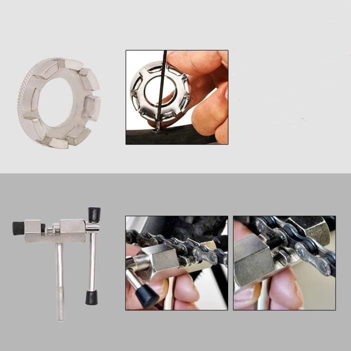 Oumers Lot de 6 outils de réparation de vélo - Outil de démontage de cassette - Clé de 16 mm - Extracteur de manivelle de vélo - Clé Allen avec tête carrée