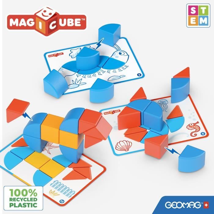 Geomag Magicube – 16 Blocs Magnétiques Et Cartes Couleurs, 100% Plastique Recyclé, Dès 2 Ans