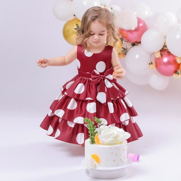 GRACE KARIN Robe Princesse Fille Manches Longues Pois Suisses – Élégante Pour Mariage, Cérémonie Ou Soirée