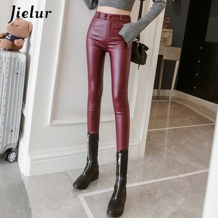 PANTALON Jielur PU Faux cuir Leggings femmes maigre argent rouge noir pantalon femme dame S 3XL mince polaire Type Silver fleece Blanc Cdiscount Pret a Porter
