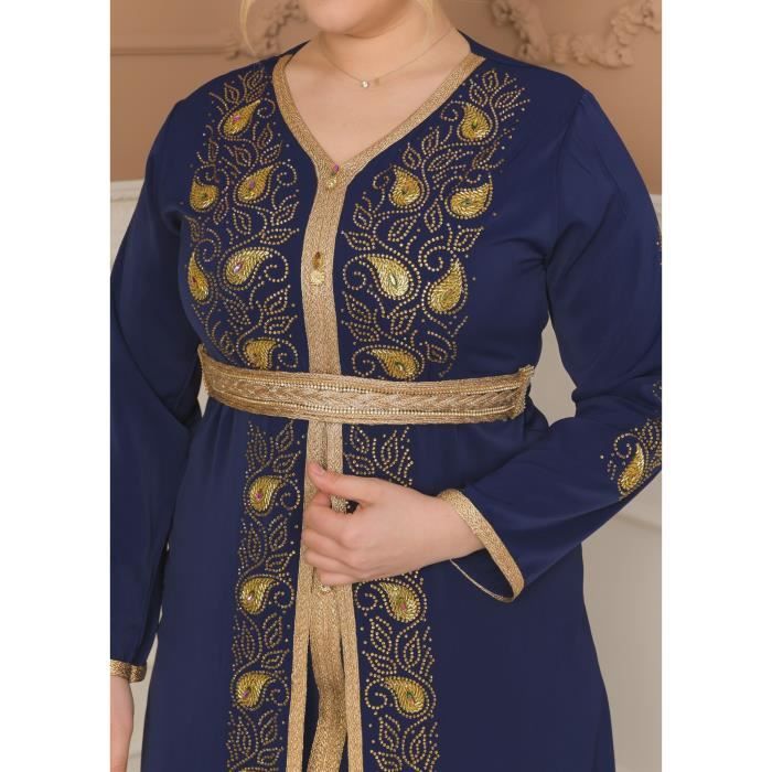 Caftan Bleu marine Broche takchita abaya robe dubai AID 40 Bleu