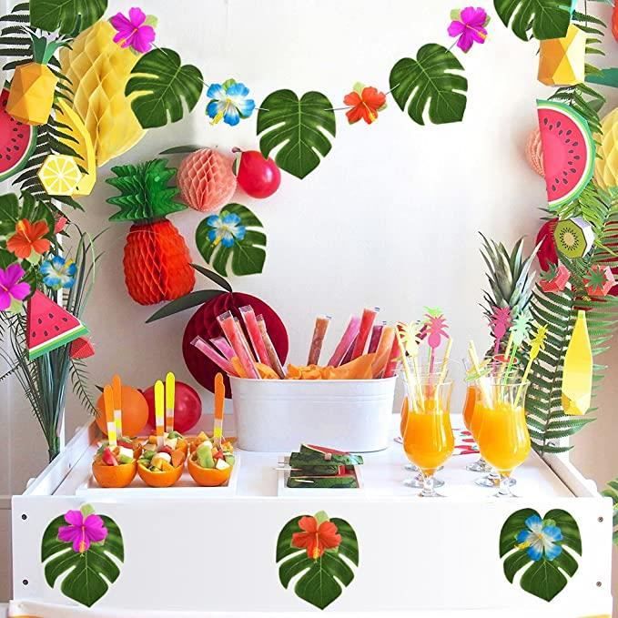 16 Gobelets En Papier Motif Tropical - Feuilles De Palmier Et Hibiscus, Pour Fêtes Hawaïennes - 7