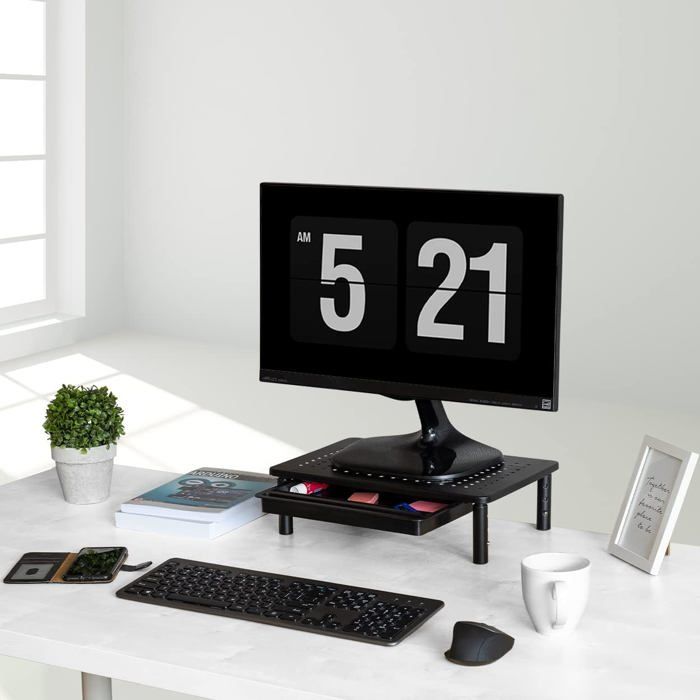 Support Moniteur Bureau Avec Plateau Rangement Réglable - Simple Houseware - Noir - 20.25x11x6.25 Pouces