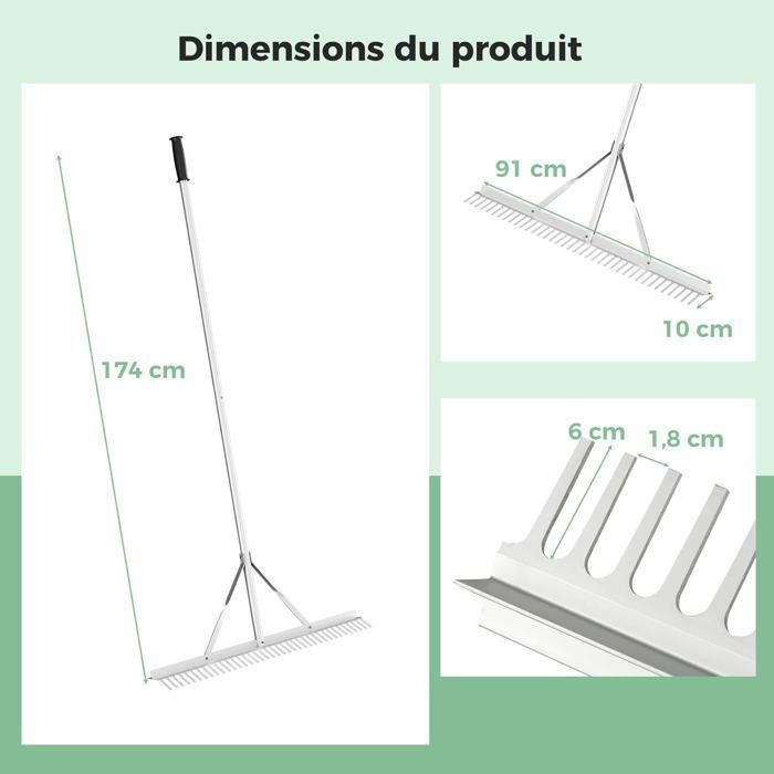 Râteau à Feuilles, 165cm Râteau De Jardin Avec Manche Réglable Et 25