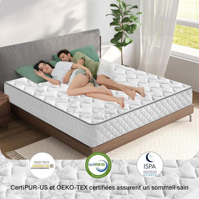 Matelas Hybride 140x190 Cm, épaisseur 30 Cm - Mousse Mémoire De Forme + Ressorts Ensachés 7 Zones - Fermeté H3 (mi-ferme) - Hypoallergénique