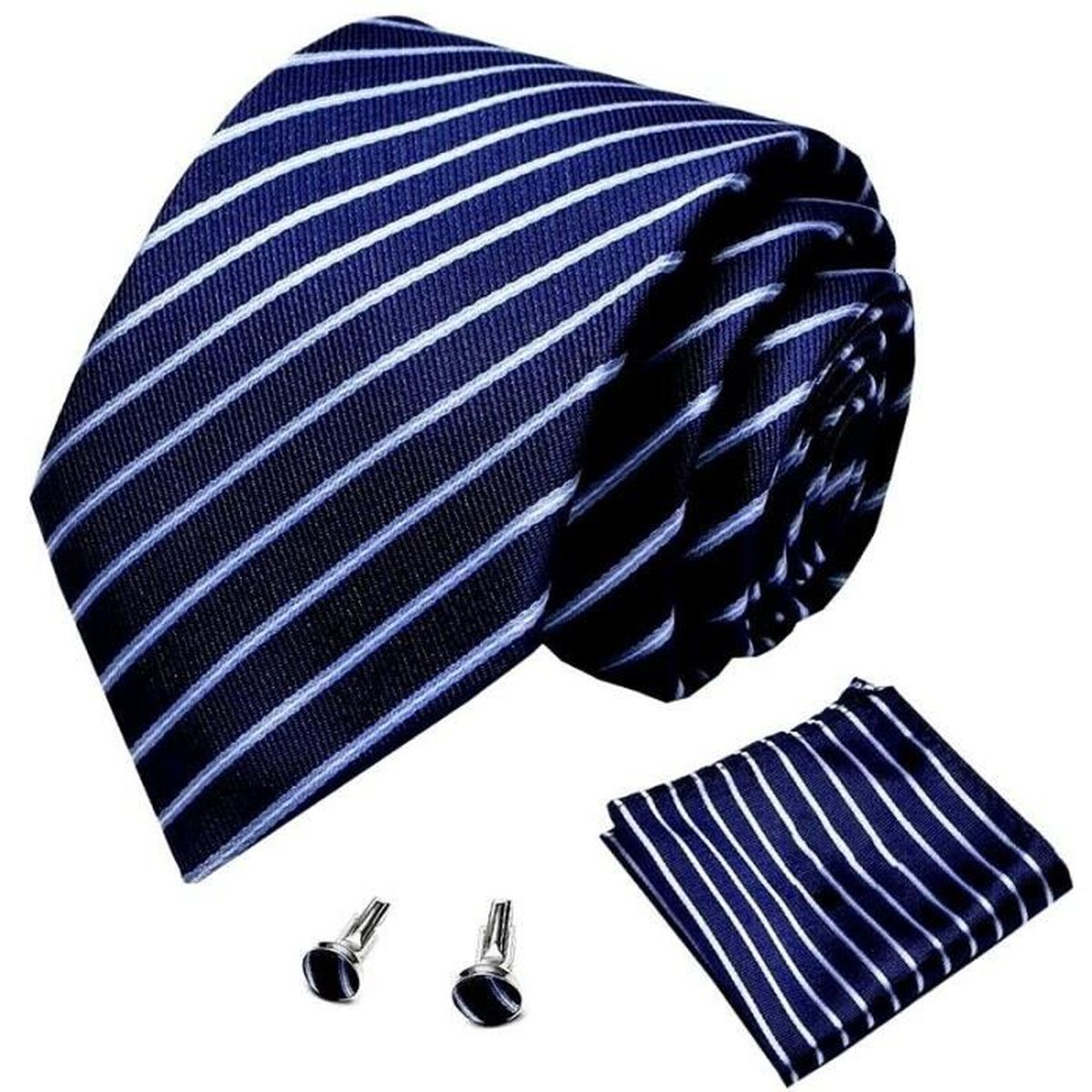 Bleu Marine Cravate à rayures fait main à motifs 100% Soie Mariage Cravate 8 cm largeur 