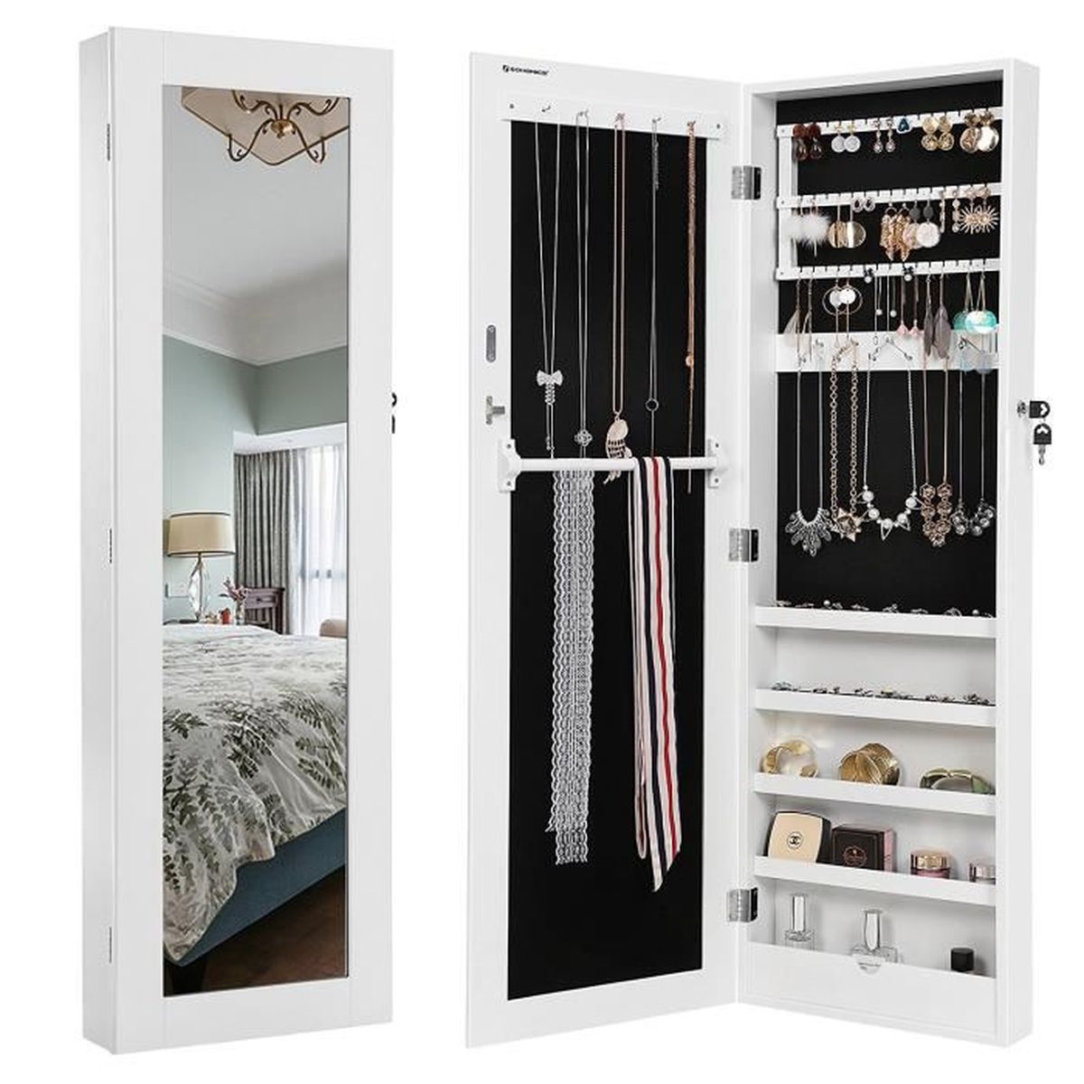 Songmics Armoire A Bijoux Armoire Murale Rangement Avec Miroir Et