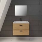 AURLANE Meuble salle de bain 60 cm suspendu 2 tiroirs finition Bois avec vasque et miroir - BOX-IN 60 WOOD