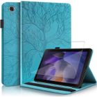 RASENA Coque Tablette - Samsung - Galaxy Tab A8 10.5 - Verre trempé - Cuir PU - Fentes Cartes - Bleu Arbre