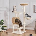 Yaheetech Arbre à Chat en Rotin Tour pour Chat en Peluche avec Cachette Ronde Perchoir Paniers en Sisal Jouet 137,5 cm Beige