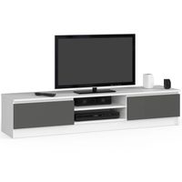 Meuble TV AKORD pour salon blanc 160 cm - 2 portes gris graphite mat - 2 étagères