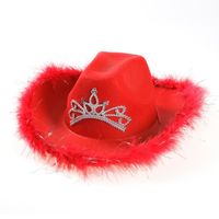Casquette,Style occidental rouge rose Cowboy chapeau femmes mode fête casquette large bord plume bord Sequin - Type Rouge