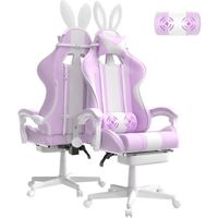 Ferghana Chaise Gaming Ergonomique - Oreiller lombaires massage et Appui-tête - Inclinable 90°- 135 ° Chaise de Bureau Violet Clair