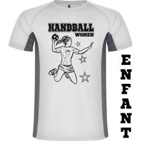 T-shirt enfant bicolor gris et blanc sport handball | Handballeuse en action | 3-12 ans