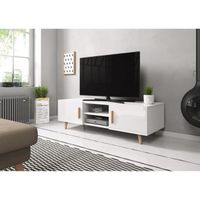 Meuble TV VIVALDI - SWEDEN 2 - 140 cm - blanc mat / blanc brillant - style scandinave
