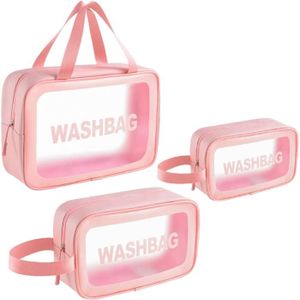 TROUSSE DE TOILETTE  Trousse de toilette transparente - H1189 - Rose - Set de 3 sacs à cosmétiques de différentes tailles