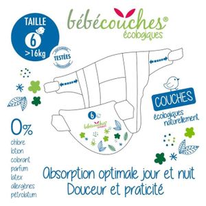 COUCHE Couches bébé écologiques - Marque - Taille 6 - Ultra-douces - Absorption 12h