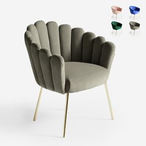 CHAISE DE BUREAU Chaise fauteuil coquillage design moderne velours pieds dorés Calicis - couleur:Gris foncé