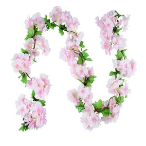 FLEUR ARTIFICIELLE B04 Vigne de fleurs roses - Guirlande de fleurs artificielles, lierre avec feuilles en soie, fleur de cerisie