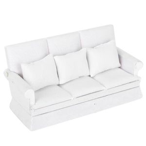 MAISON POUPÉE Pwshymi Canapé de maison de poupée Mini canapé pour maison de poupée 1:12, avec 3 oreillers, meubles de jeux accessoire Jaune Blanc