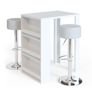 MANGE-DEBOUT Vicco Set de table de bar , Blanc, 80 x 57 cm avec 2 tabourets de bar