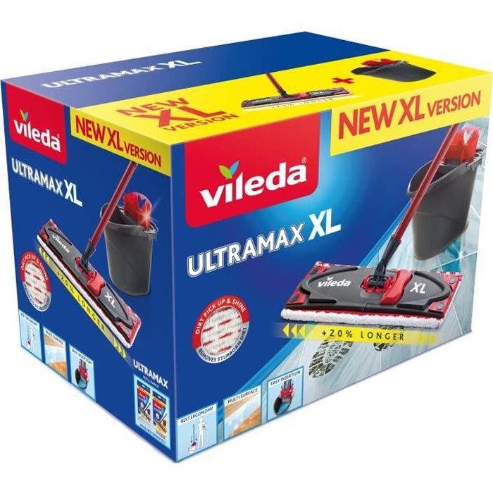 Pack Ultramax VILEDA Serpillère microfibres 2-en-1 et son Seau