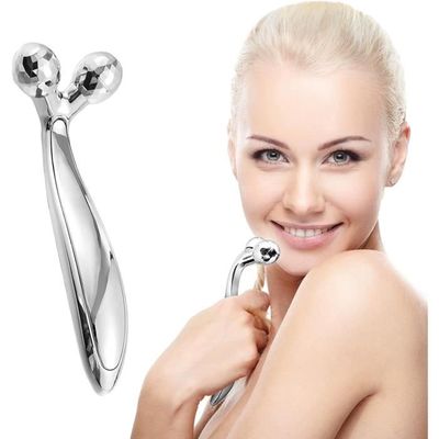 Rouleau De Massage Visage 3D Y Lifting Rotatif 360° - Soins Beauté Et Relaxation, Argenté
