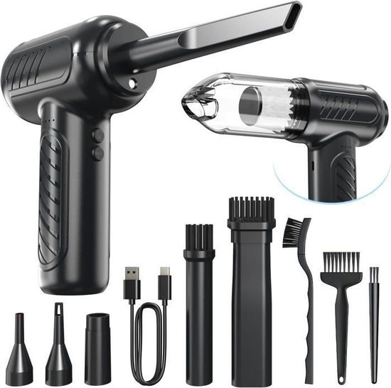 Piwaal Aspirateur à main sans fil 4 en 1 22000 Pa, avec moteur sans balais et buse d'air comprimé 220 000 tr/min, pour poils d'animaux, voiture, maison, bureau, ordinateur, noir Piwaal Aspirateur à main sans fil 4 en 1 22000 Pa, avec moteur sans balais et buse d'air comprimé 220 000 tr/min, pour poils d'animaux, voiture, maison, bureau, ordinateur, noir