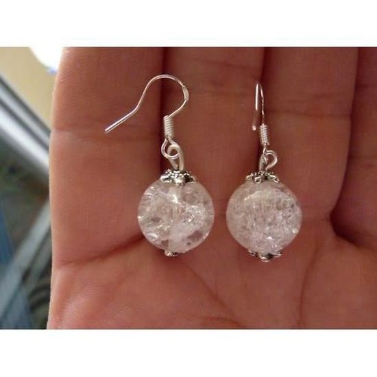 Boucles d'oreilles en quartz cristal de roche monture argent 925 