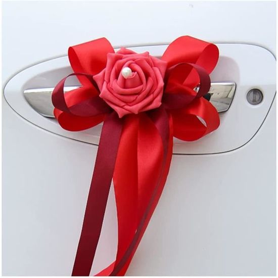 2 Nœuds De Voiture En Soie Avec Roses Simulées - Décoration De Mariage - Pour Rétroviseur, Poignée, Chaise - 10