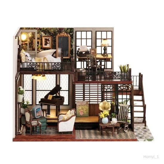 Maison de poupée bricolage en bois avec meubles Style chinois rétro  Architecture Antique Loft maison de poupée jouets d'intérieur