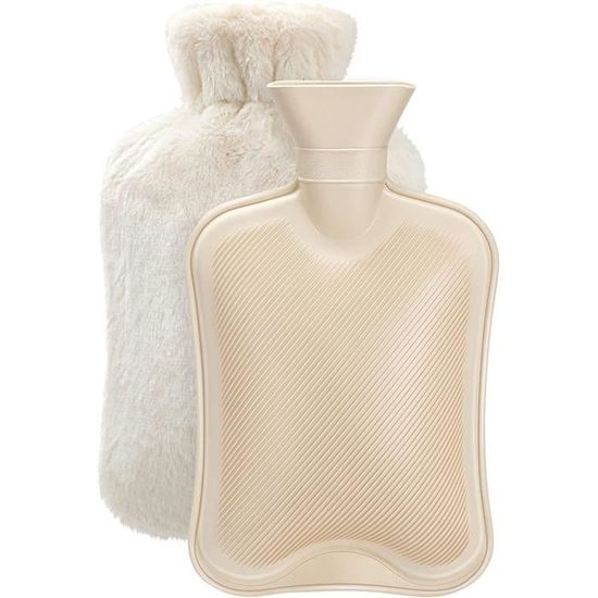 Bouillotte Classique En Caoutchouc Nervurée 2 Litres - Couleur Crème - Stopper Vis De Sécurité