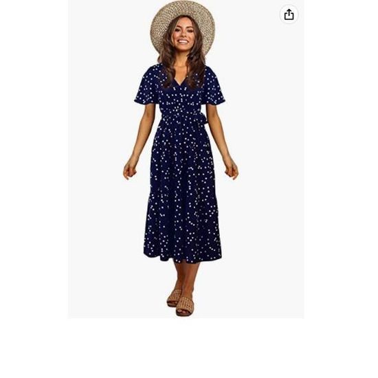 Robe Polka Dot Col V Volanté Manche