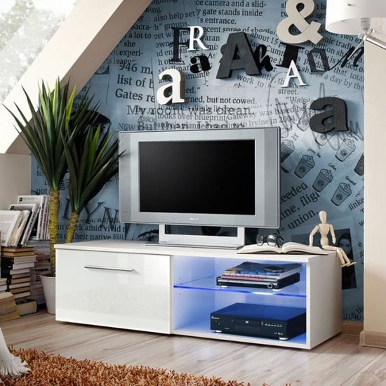Meuble Tv Design Bono Iv 120cm Blanc Paris Prix Achat