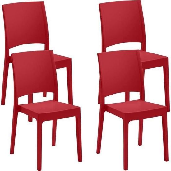 Chaise de jardin FLORA ARETA - Lot de 4 - Rouge - 52 x 46 x H 86 cm - Plastique Résine