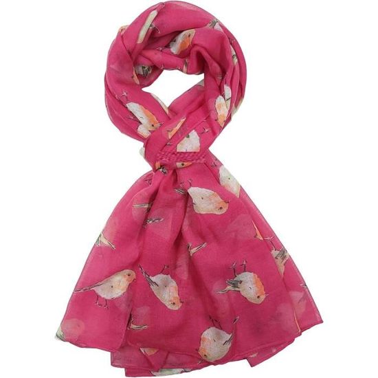 Foulard / Paréo Imprimé Oiseaux Japonais Rose Et Grenat - 100% Viscose - Neuf Sans étiquettes
