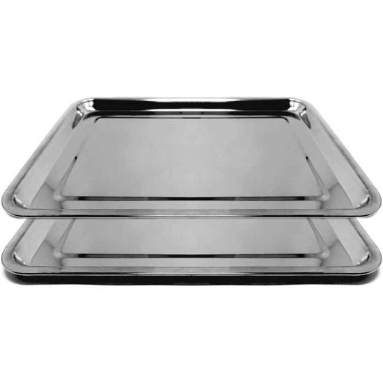 Space Home Lot De 2 Plateaux De Service Rectangulaires En Acier Inoxydable 36x27 Cm – Élégants, Antirouille Et Ultra Faciles à Nettoyer