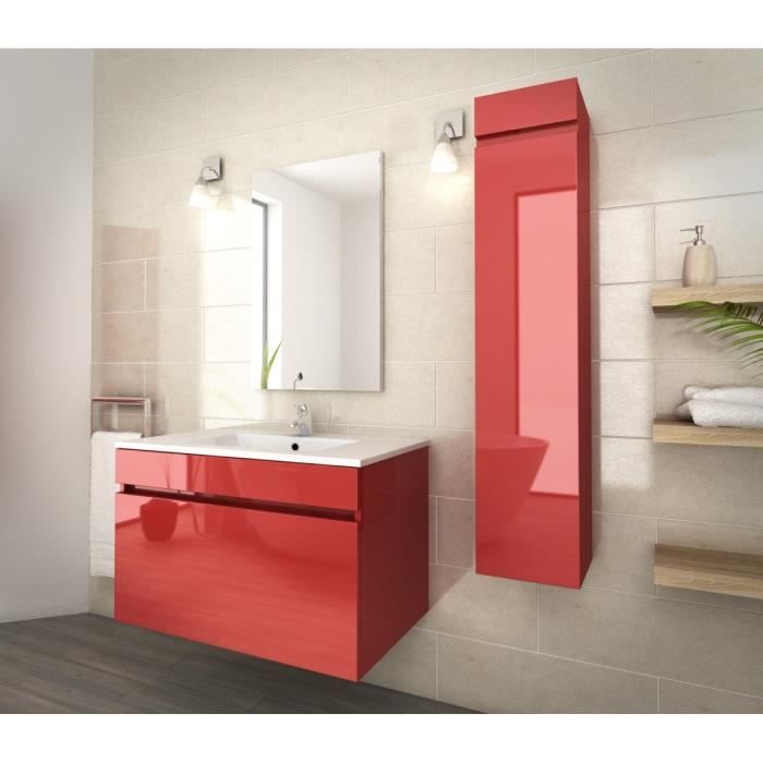 Luna Ensemble Salle De Bain Simple Vasque L 80 Cm Rouge Verni