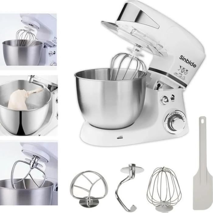 Robot pâtissier 5L petirin robot de cuisine avec bol multifonction - 1000W Blanc en Acier inoxydable SINBIDE®