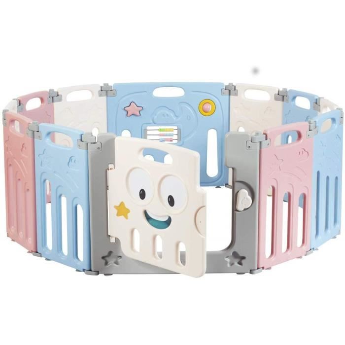 Parc Bébé Pliable Barrière de Sécurité en Plastique Ecologique HDPE avec Panneau d’Activités Barrière du Jeux pour Enfant