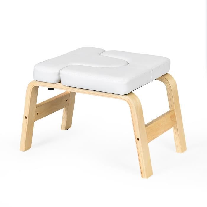 DREAMADE Tabouret/Chaise/Banc d'Inversion de Yoga avec Coussin Amovible en PVC,Capacité de Charge jusqu'à 200KG Blanc
