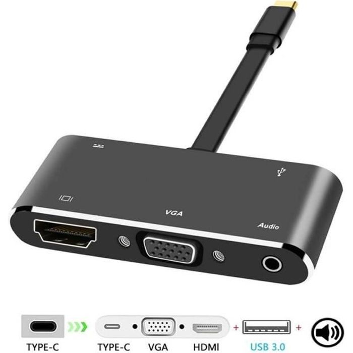 Type C vers HDMI VGA Adaptateur USB C 3.1 Type C vers VGA HDMI 4K avec USB 3.0 Port, Port de Chargement pour MacBook Pro 2016/2017