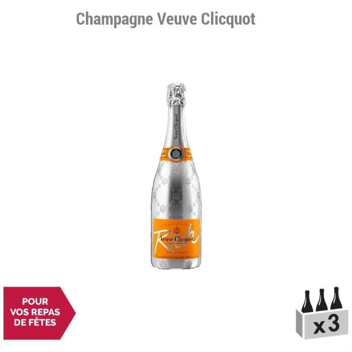 Champagne Rich Blanc - Lot de 3x75cl - Champagne Veuve Clicquot - Cépages Pinot Noir, Pinot Meunier, Chardonnay
