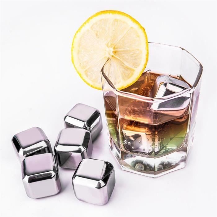 6PCS Whisky Pierre Glace Cube Acier Inoxydable 27*27*27MM