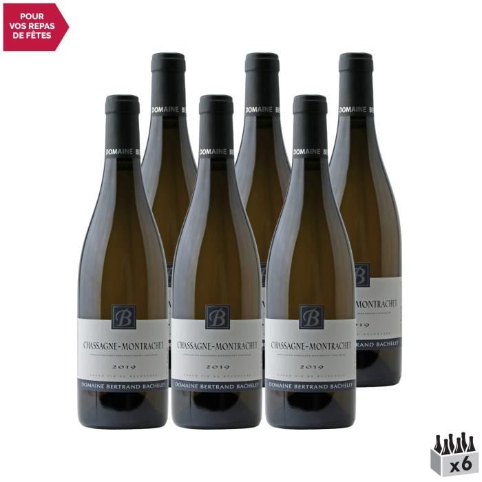 Chassagne-Montrachet Blanc 2019 - Lot de 6x75cl - Domaine Bertrand Bachelet - Vin AOC Blanc de Bourgogne - Cépage Chardonnay