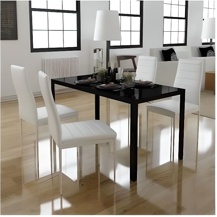 TABLE A MANGER AVEC CHAISES - 1 Table 105 x 60 x 74 cm et 4 Chaises - Noir et Blanc