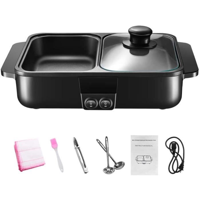 SEAAN Hot Pot, Moule à Cuisson Electrique Hot Pot, Salle de Nuit Hot Pot, Multifonctionnel Barbecue Sans Fumée, Double Température,.